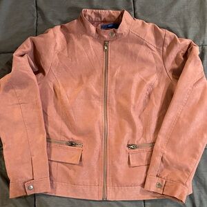 APT 9 Faux Suede Zip Front Jacket - Dusty Rose